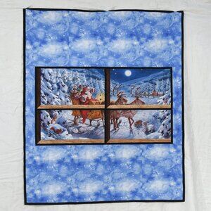 New, handmade throw Quilt, Santa & Reindeer out window 46" x 55" flannel back